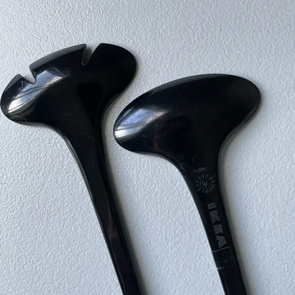 Ikea Vintage Salad Tongs Fork & Spoon Utensils Set Black Plastic 12.5